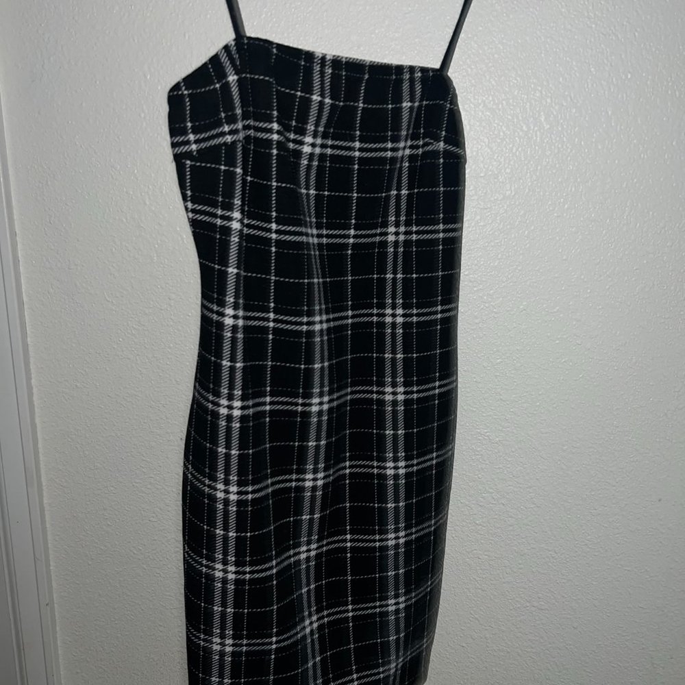 Plaid Black & White Mini Cami Bodycon Dress